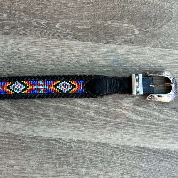 Vintage Eddie Bauer Beaded Leather Belt 1991 Southwestern Western Style main image 12